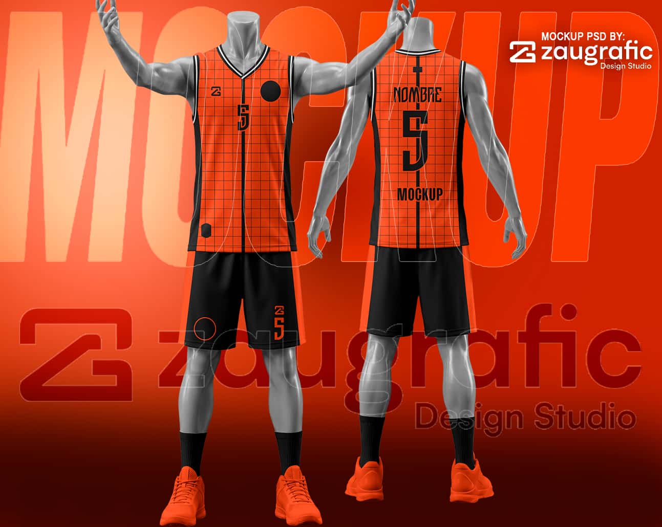 Basketball Kit V Neck Mockup PSD